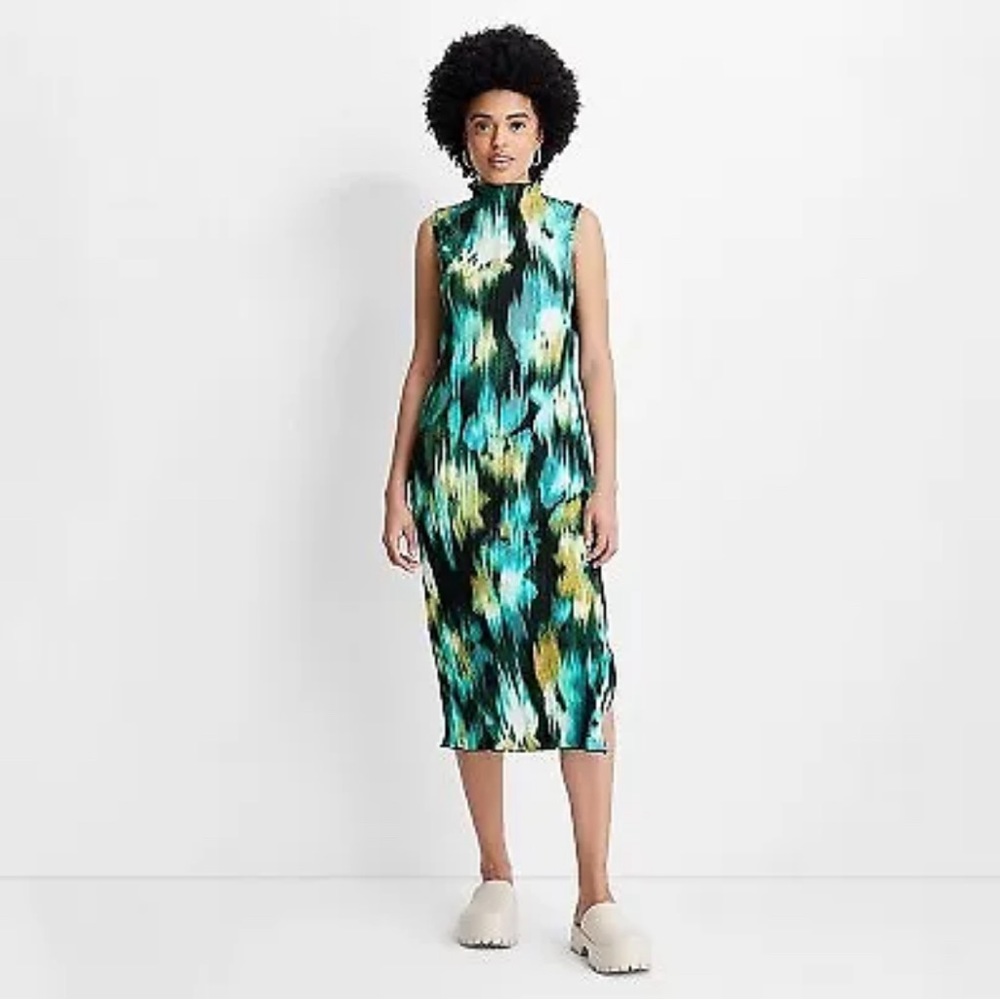Future Collective Watercolor Plisse Midi Dress (NWT)